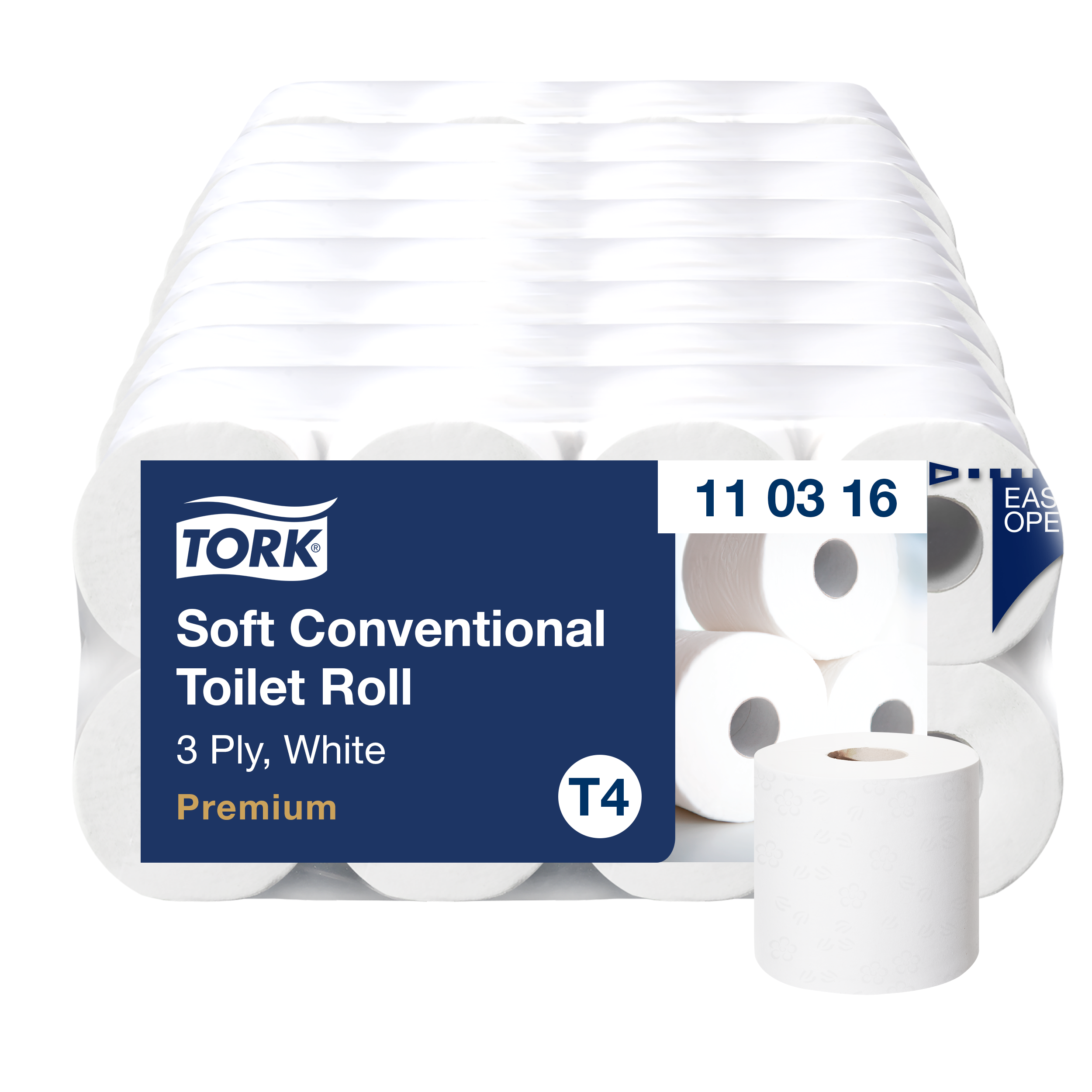 Tork - Weiches Kleinrollen-Toilettenpapier, 3-lagig, weiß, T4, 72 x 250 Blatt, 110316