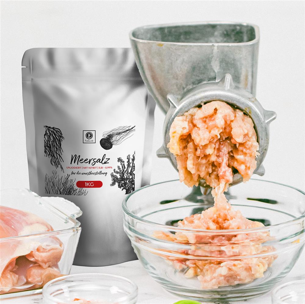 Fuduu.de - Nitritsalz / Pökelsalz mit Meersalz, 0,9%, 1 kg Beutel
