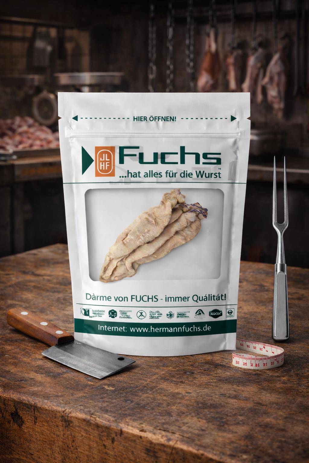 Fuchs - Schweinefettenden, abgebunden, Kaliber 60 mm/50 cm, 10 Stück